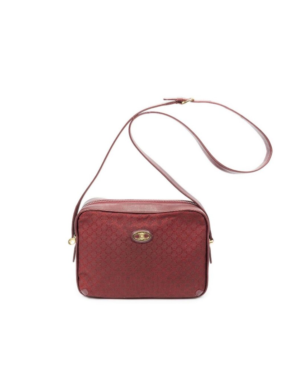 Celine Vintage Square Crossbody Burgundy Macadam Canvas